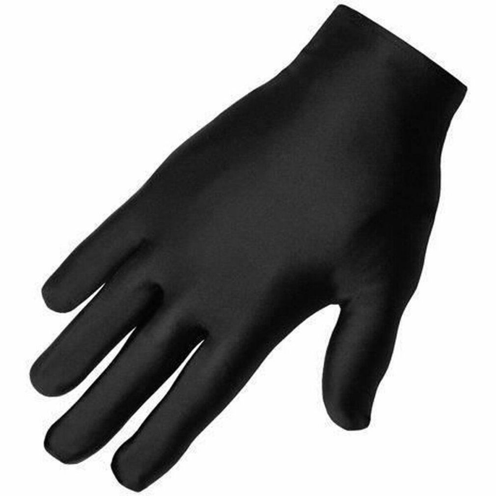 Schwarzer Handschuh. Glatte Oberfläche. Die Hand ist leicht geöffnet.