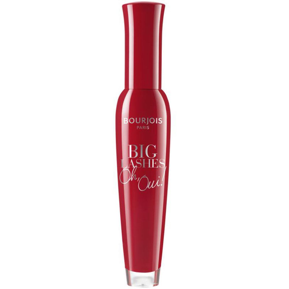 Rote Mascarabürste. Text: Bourjois Paris, Big Lashes Oh Oui. Transparenter Boden.