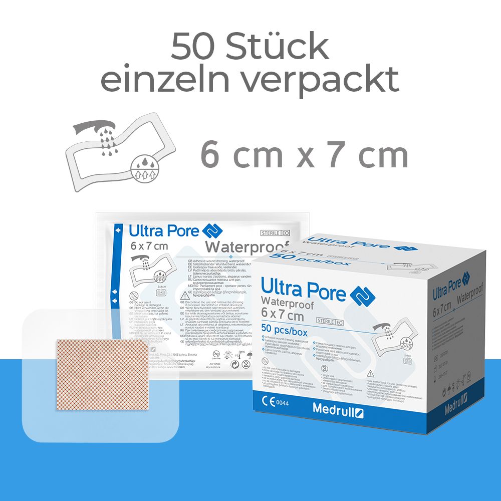 Medrull Ultra Pore WATERPROOF steriler, selbstklebender Wundverband / Wund-Pflaster 6 x7 cm Großpack
