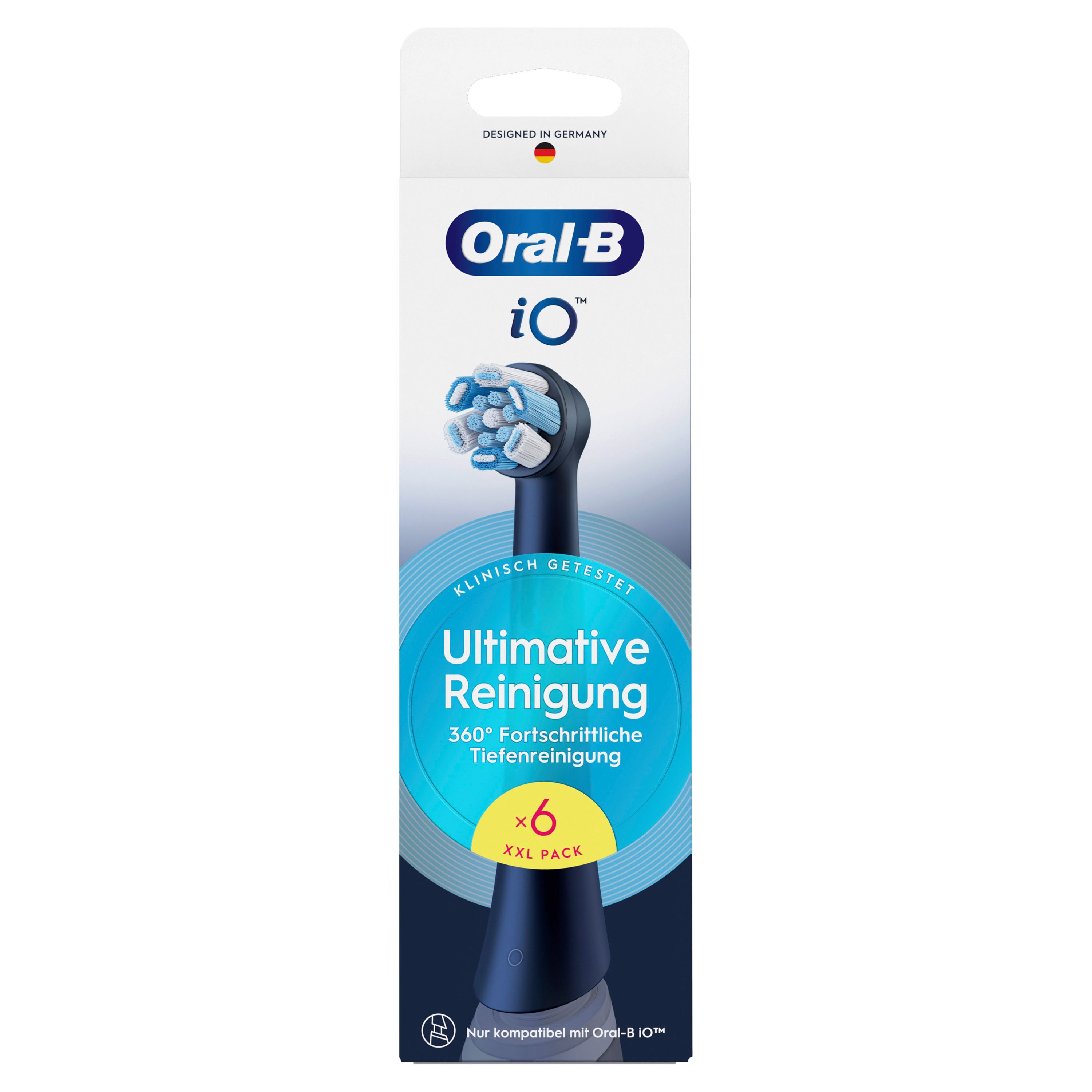 Oral-B iO Ultimative Reinigung Aufsteckbürsten. 6 Stück. Schwarze Bürsten mit blauen Borsten. XXL Packung.