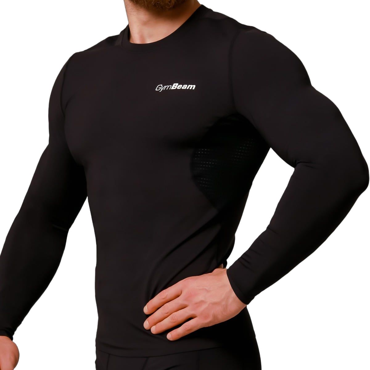 GymBeam T-Shirt Herren Slim Langarm mit mittlerer Kompression Schwarz