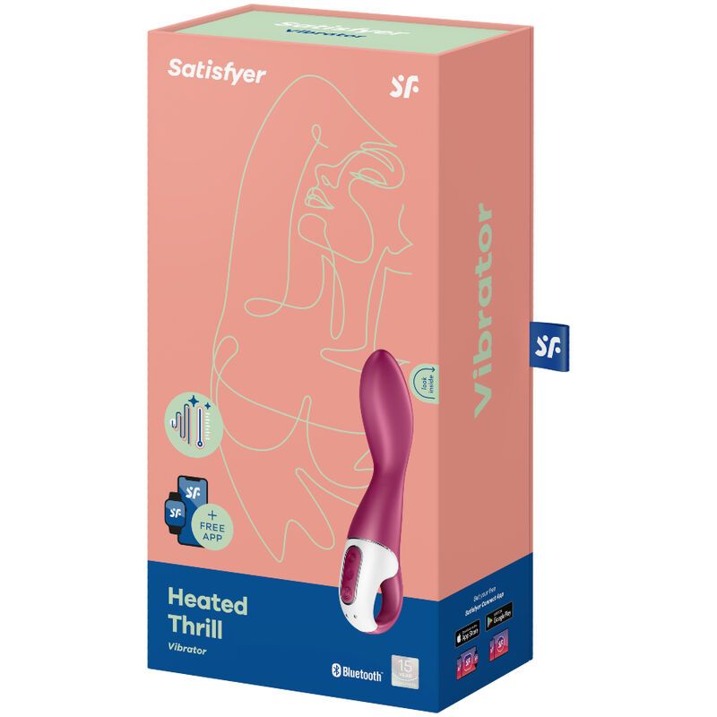Verpackung mit Vibrator. Marke: Satisfyer. Produktname: Heated Thrill Vibrator.