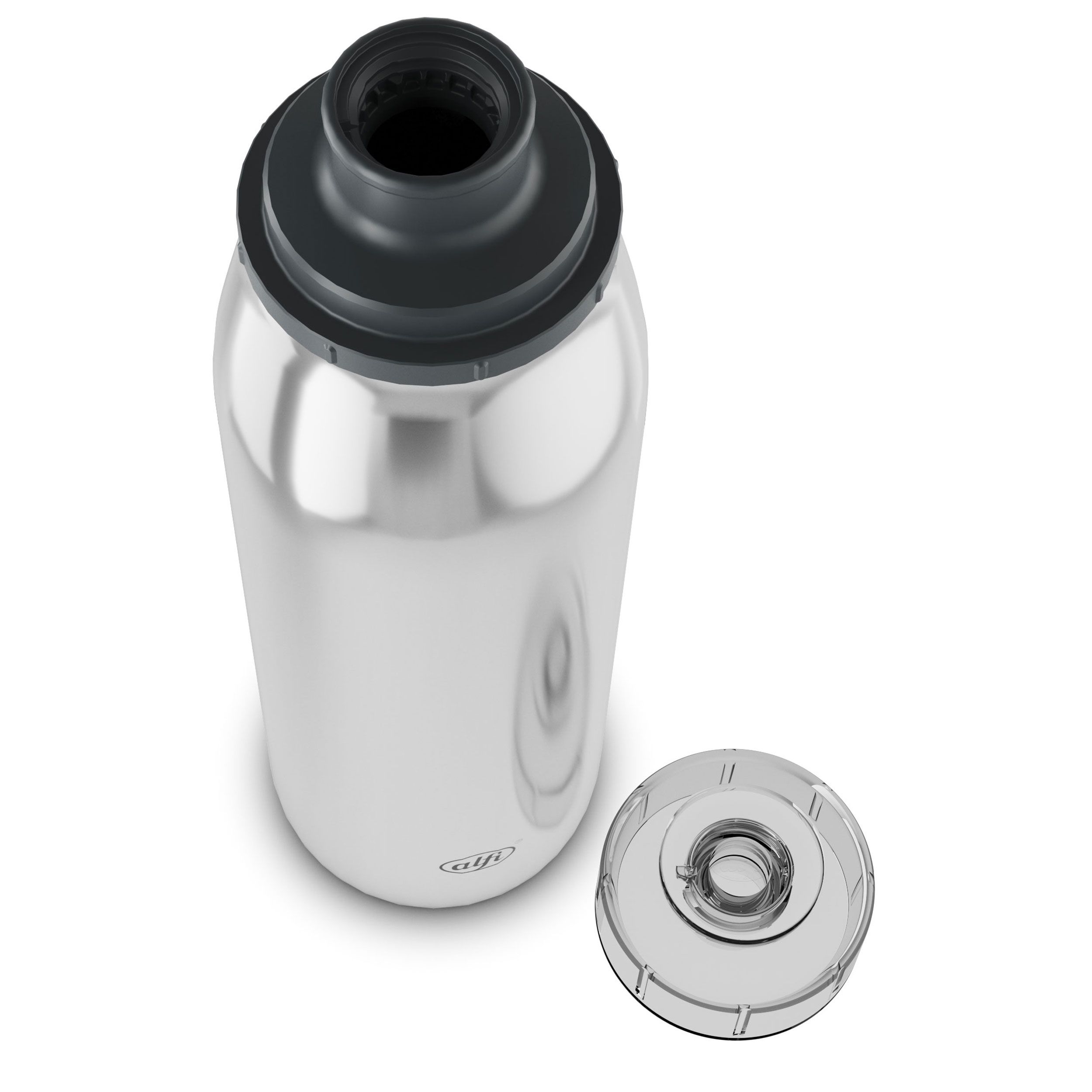 ALFI Iso Bottle 0,5l, Edelstahl, von oben, mit abgenommenem Verschluss.
