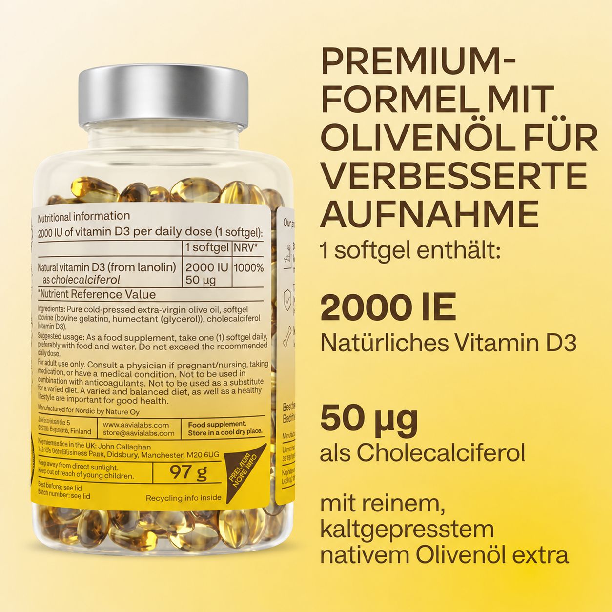 Rückseite der Flasche mit detaillierten Nährwertangaben und Inhaltsstoffen.