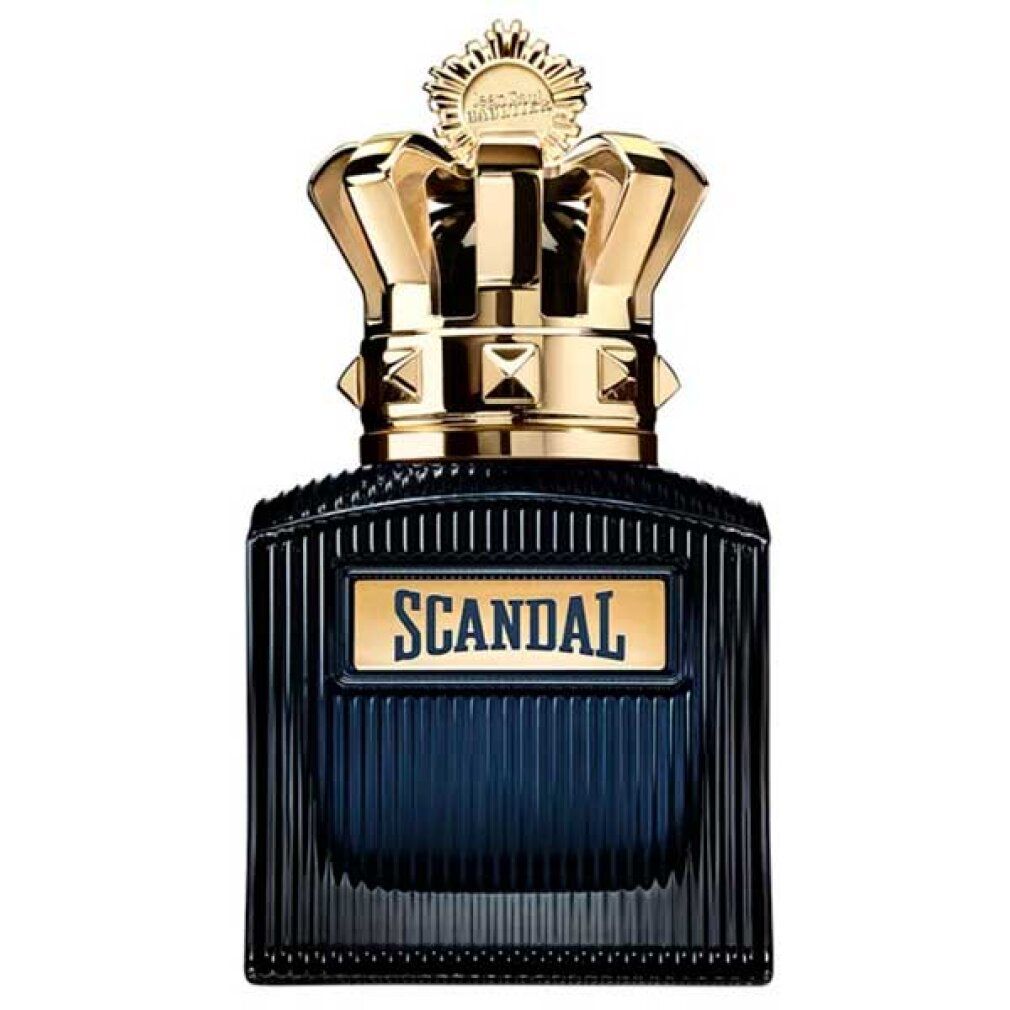 Dunkelblauer Flakon mit goldener Krone. Aufschrift "SCANDAL".
