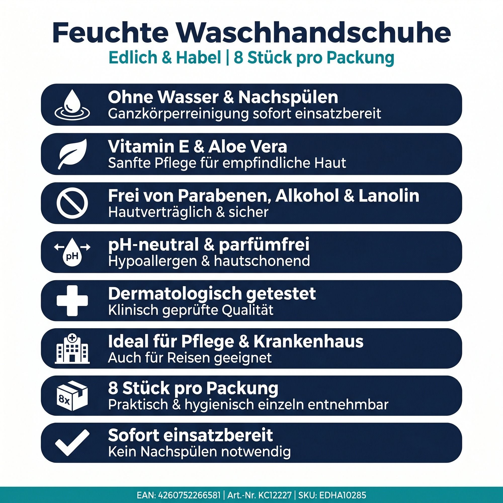 Edlich & Habel Feuchte Waschhandschuhe Waschlappen parfümfrei mit Aloe Vera