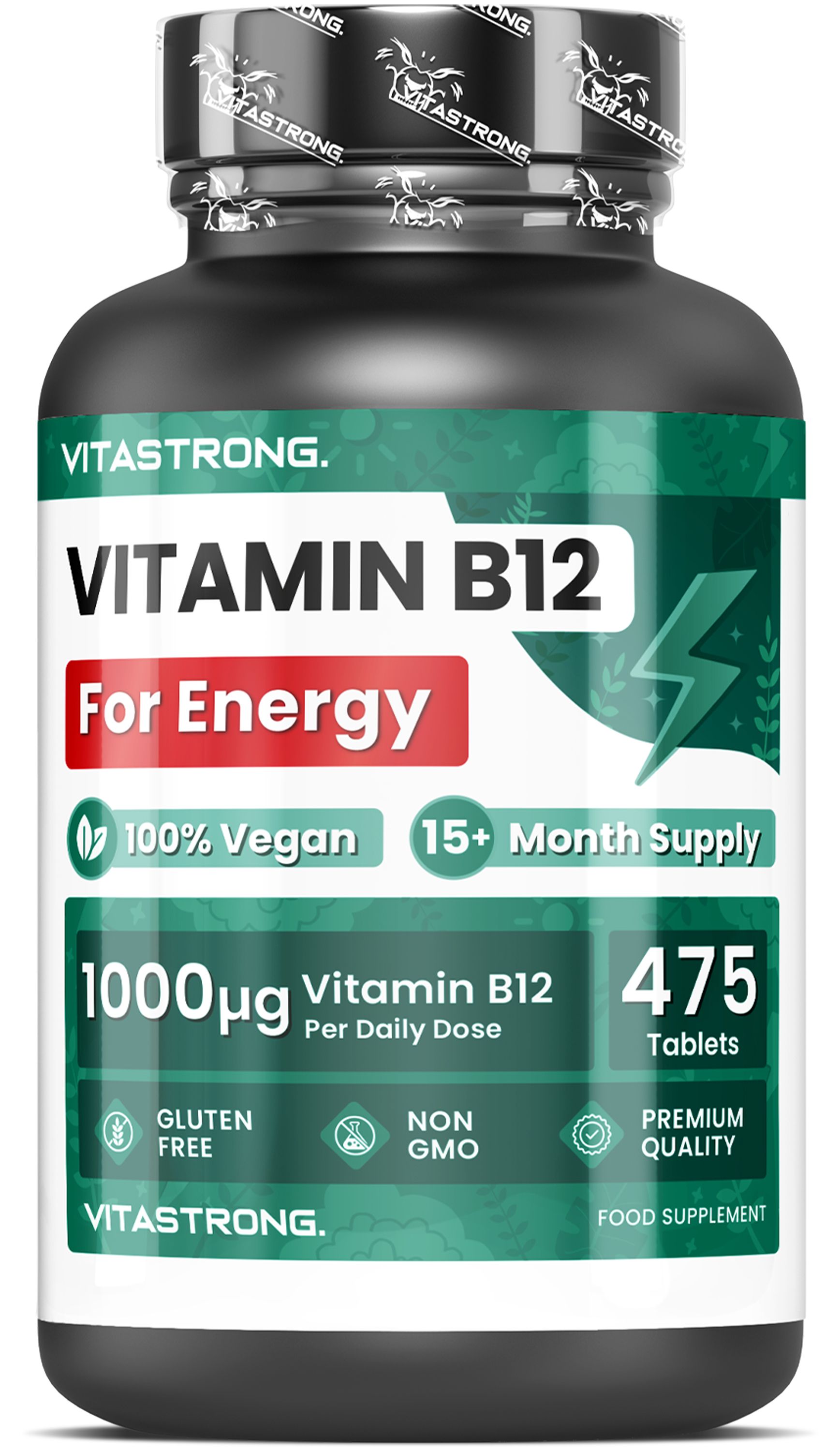 Vitastrong Vitamin B12 1000 µg Dose mit 475 Tabletten, für Energie, 100% Vegan, 15+ Monate.