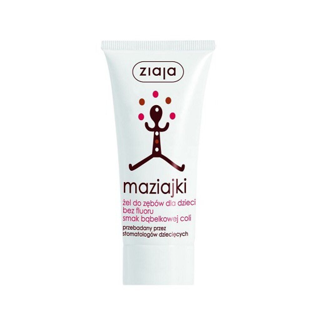 Zahncreme-Tube mit "ziaja"-Logo und "maziajki"-Schriftzug. Abbildung einer Figur. Text in Polnisch.
