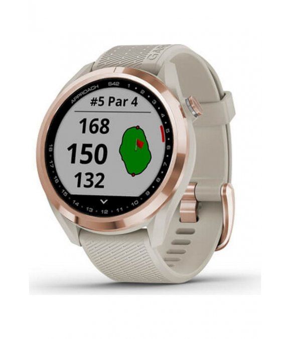 Pulsuhr / Tracker Garmin Golfuhr Approach S42 Roségold mit sandfarbenem Armband 010-02572-02