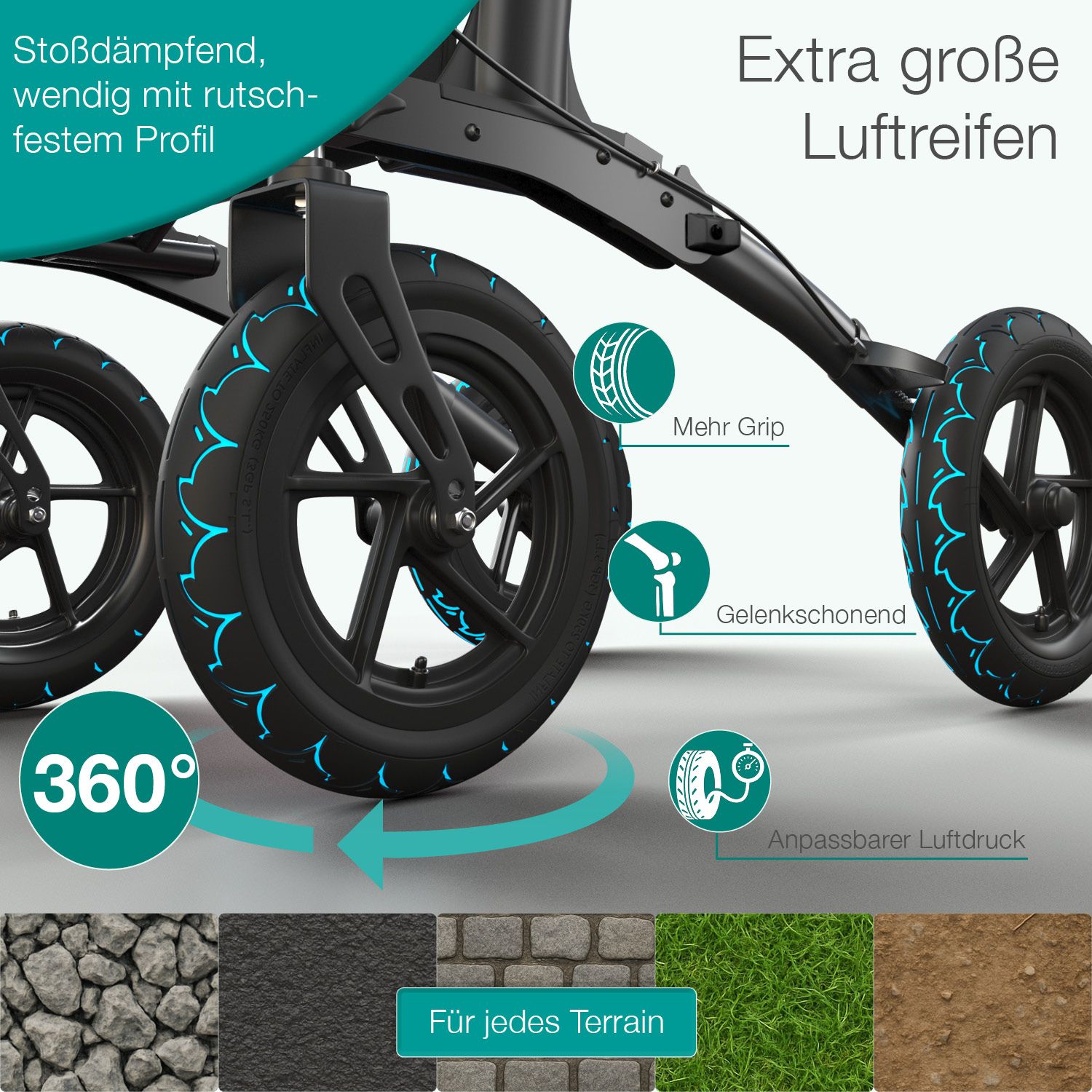 ELONEO Outdoor Rollator mit Luftbereifung