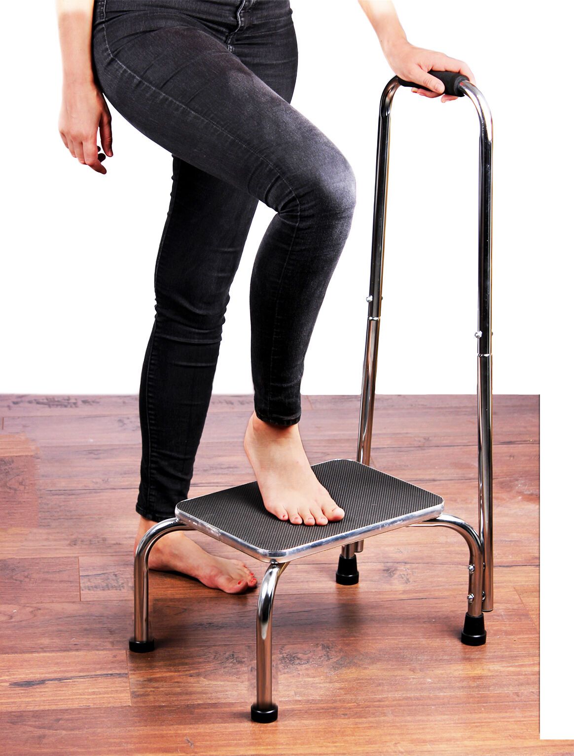 Vital Comfort sichere u. standfeste Trittstufe mit Haltegriff in Chrom-Design - belastbar 150 kg