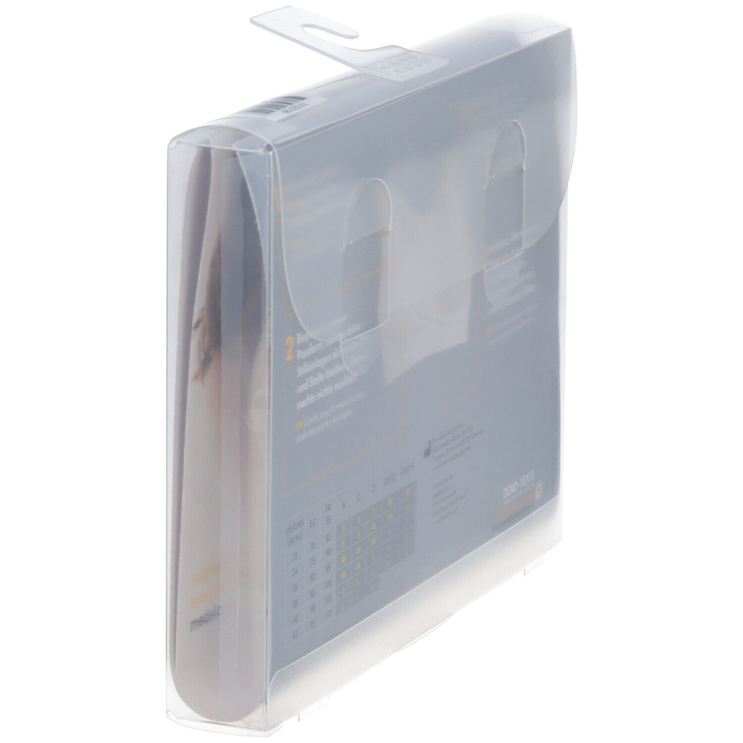 Verpackung mit Schlaf-Bustier, Größe S. Produkt in transparenter Verpackung. Größenangaben und Produktinformationen.
