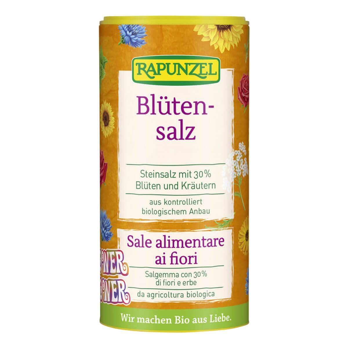 Rapunzel Blütensalz: Steinsalz mit 30% Blüten und Kräutern, biologisch angebaut.