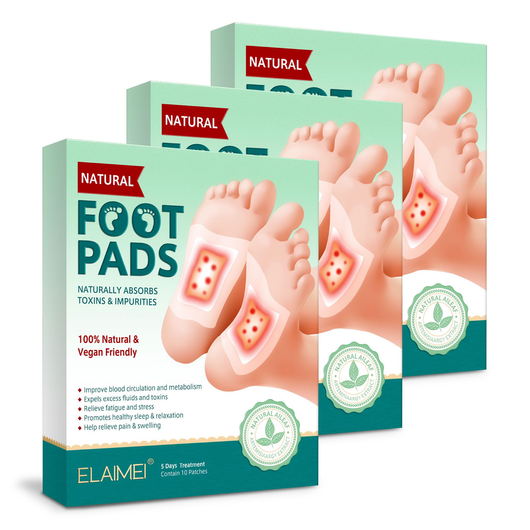 Aliver Fußmaske Detox Pflaster mit Bambusessig für Fußpflege 3x1 St