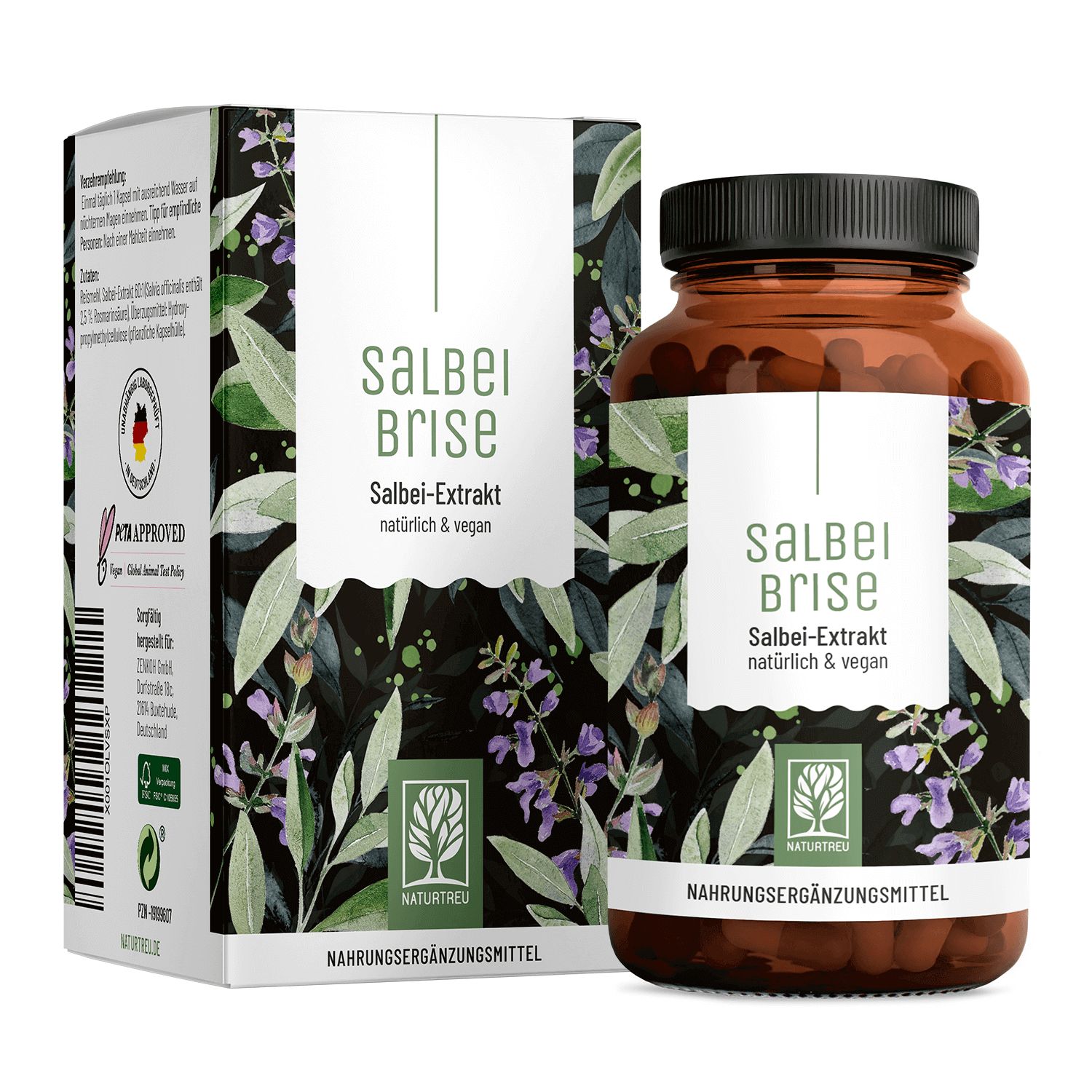 Salbei Komplex hochdosiert - 6000mg Salbei Extrakt pro Kapsel - Salbeibrise - NATURTREU®