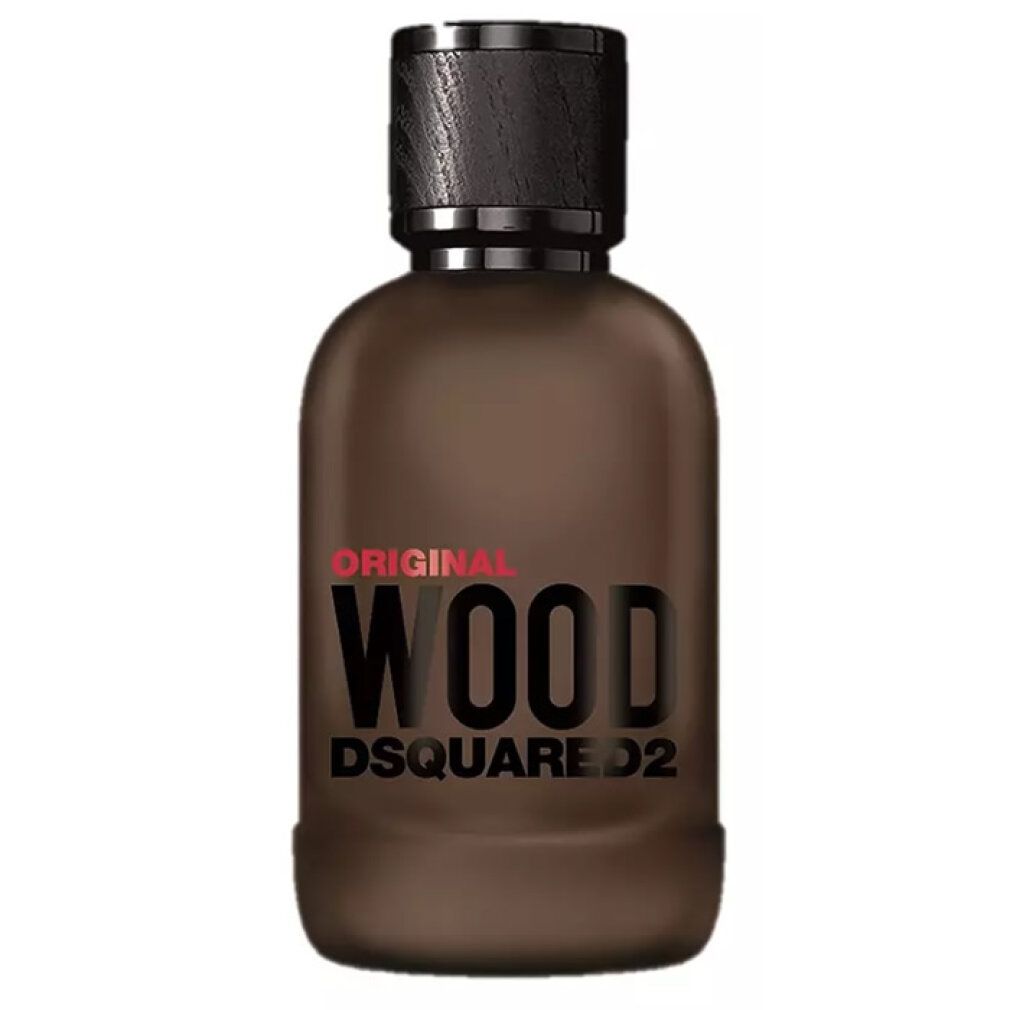 Dsquared2 Wood Original Eau de Parfum Flakon mit strukturiertem schwarzem Verschluss.