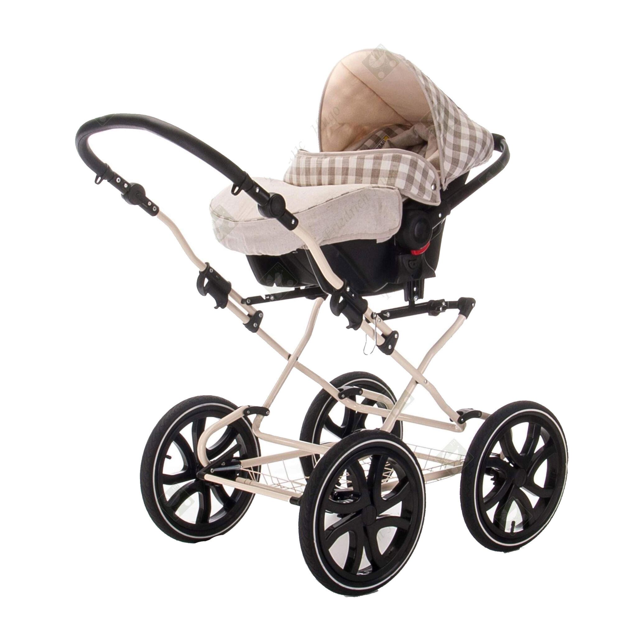Friedrich Hugo Natureline 3 in 1 Kinderwagen Set Öko Nostalgie Kinderwagen, Friedi Silver