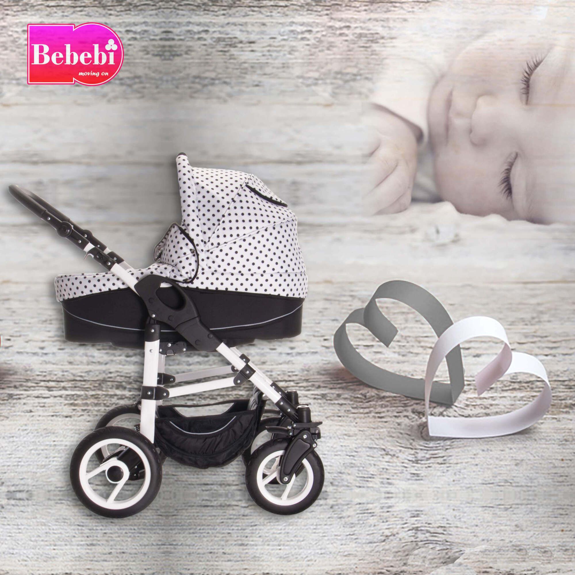 Bebebi Paris 3 in 1 Kinderwagen Set mit Original Maxi Cosi, Gummi Tour Eiffel