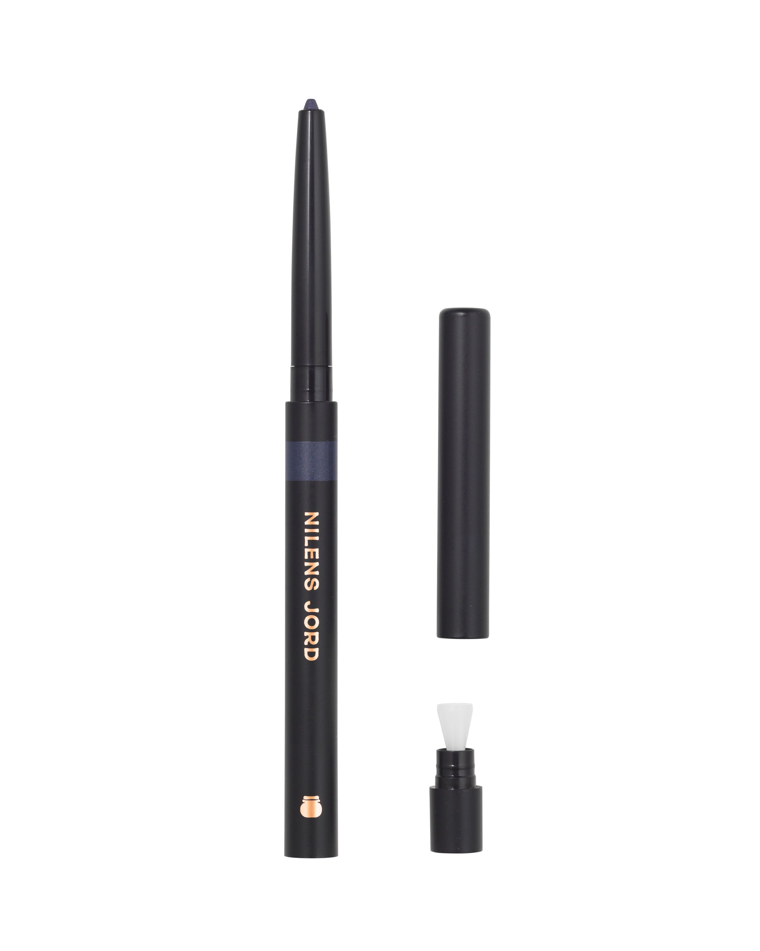 Ein schwarzer, ausziehbarer Eyeliner mit aufgeschraubtem Deckel und einem kleinen Applikator.