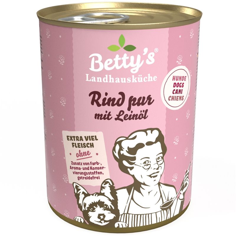 Bettys Landhausküche LHK Dog Rind pur mit Leinöl Nassfutter für ausgewachsene Hunde 6 x 400g