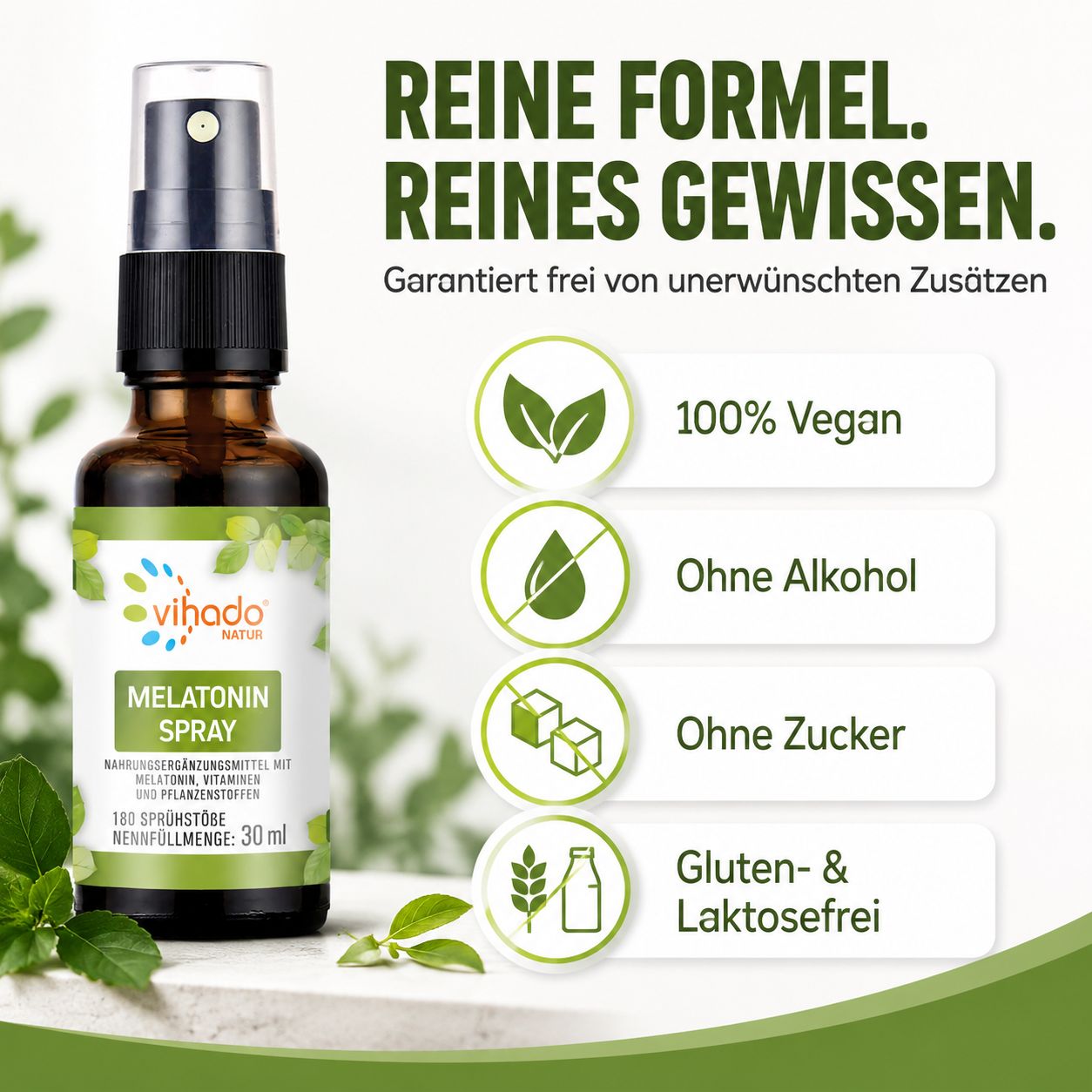 Vihado Melatonin Spray: Reine Formel, 100% Vegan, Ohne Alkohol, Ohne Zucker, Gluten- & Laktosefrei.