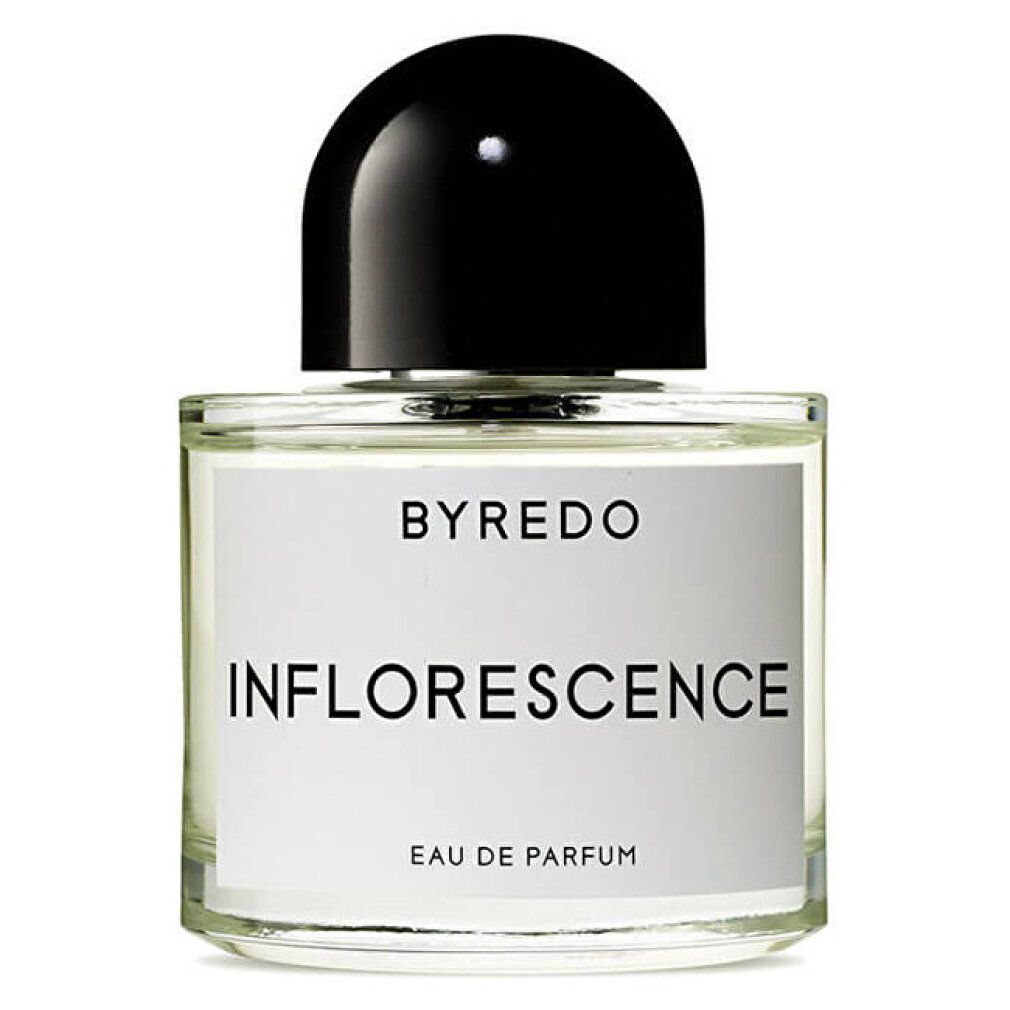 Parfümflakon mit schwarzem Deckel. Aufschrift: Byredo Inflorescence Eau de Parfum.
