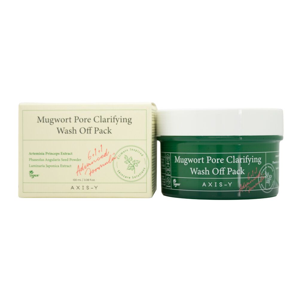 Grüner Tiegel mit Maske, daneben ein Klecks der Maskencreme mit sichtbaren Partikeln.