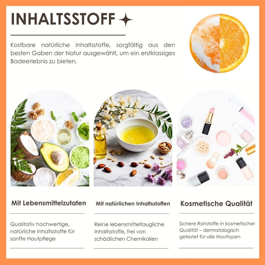 Inhaltsstoffe: Lebensmittelzutaten, natürliche Inhaltsstoffe, kosmetische Qualität. Abgebildet: Kokosnuss, Avocado, Mandel.