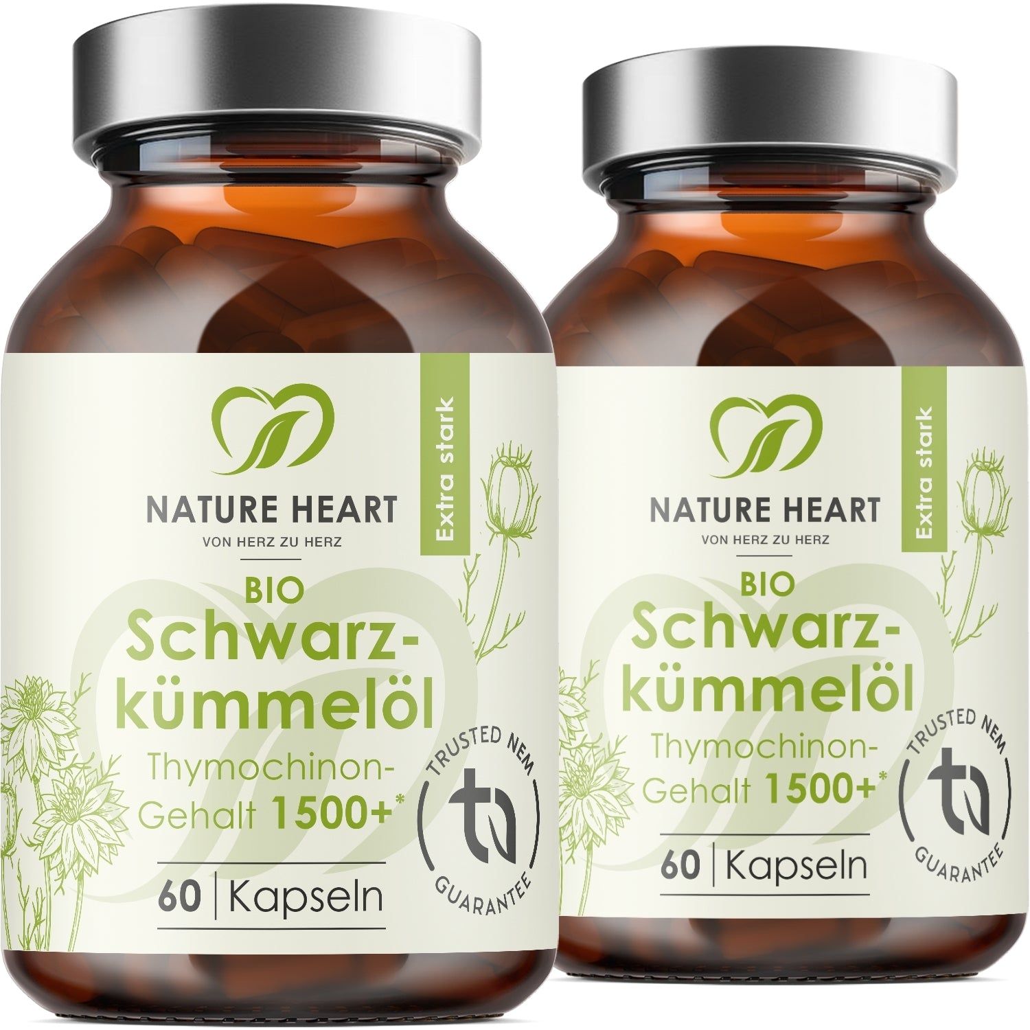 Nature Heart BIO Schwarzkümmelöl 1500+ Thymochinongehalt 2x60 St Kapseln
