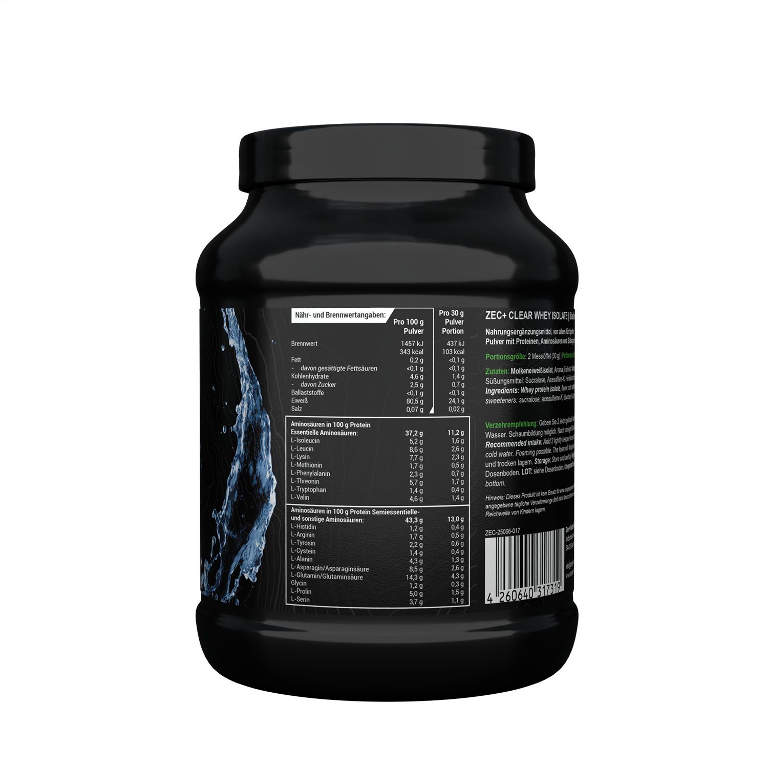 Zec+ Clear Whey Isolate Protein/ Eiweiß Blaubeere-Kokos 450 GR Pulver