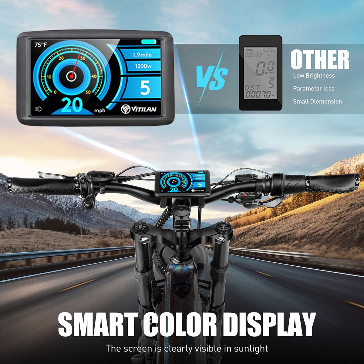 E-Bike-Display mit Smart Color Display. Geschwindigkeitsanzeige, 1200W Leistung, 5. Vergleich mit anderem Display.