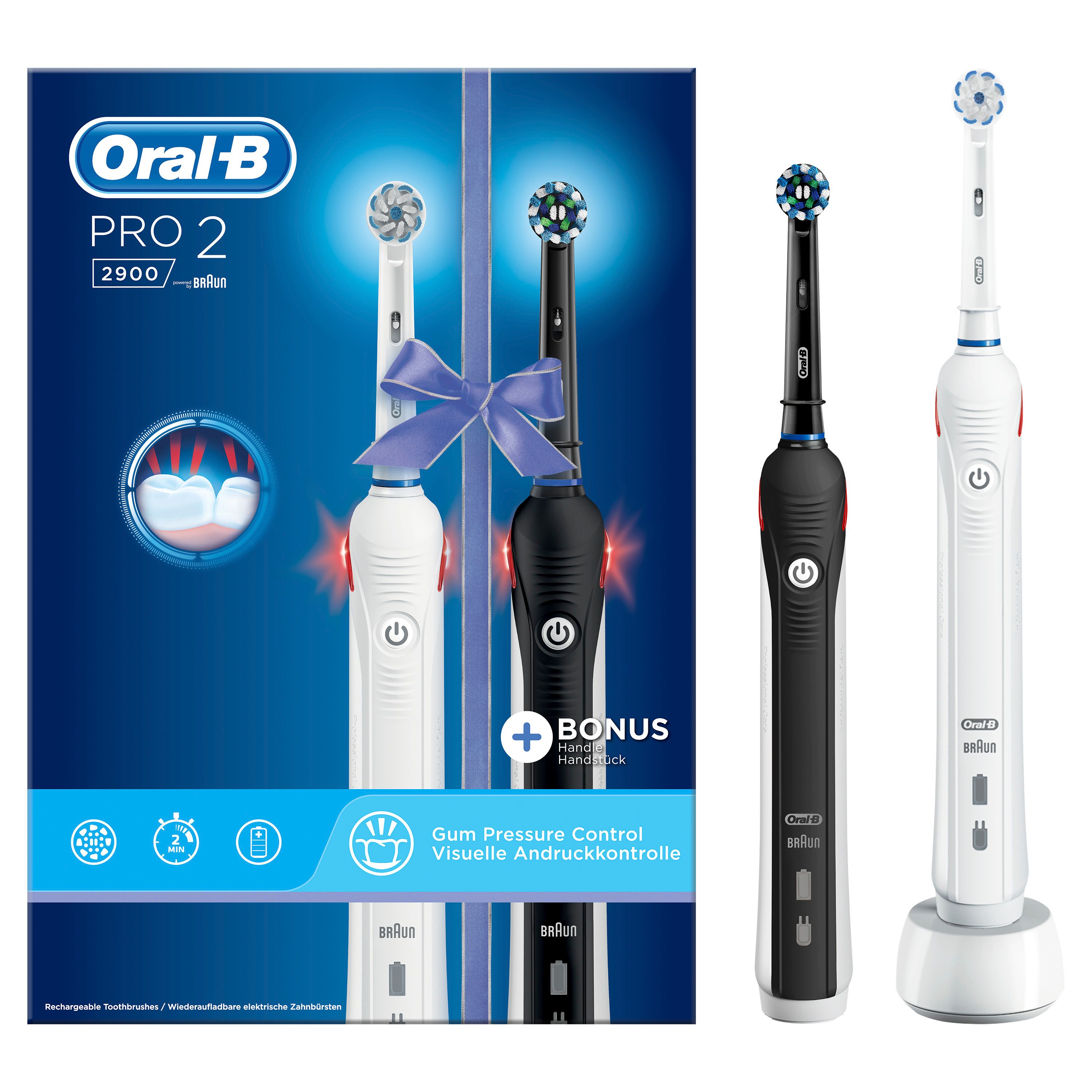 Oral-B - Elektrische Zahnbürste "PRO 2-2900 mit 2. Zahnbürste" in Schwarz und Weiß