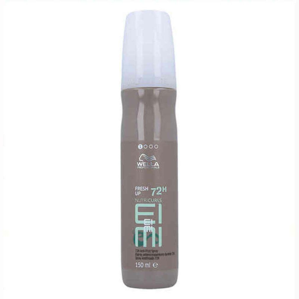 Braune Sprühflasche mit weißem Deckel. Aufschrift: Fresh Up, Nutricurls, EIMI. Marke Wella. Volumen: 150 ml.