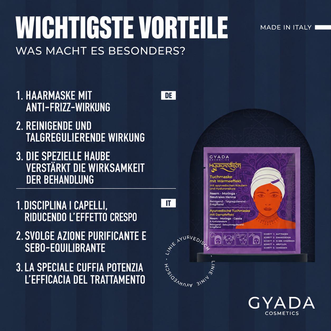 Anwendungshinweise für Gyada Cosmetics Hyalurvedic Tuchmaske.