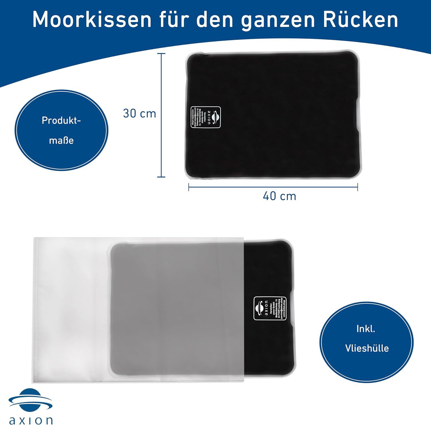 axion® Moorkissen 30 x 40 cm mit Vlieshülle  mit Naturmoor-Füllung - Wärmekissen