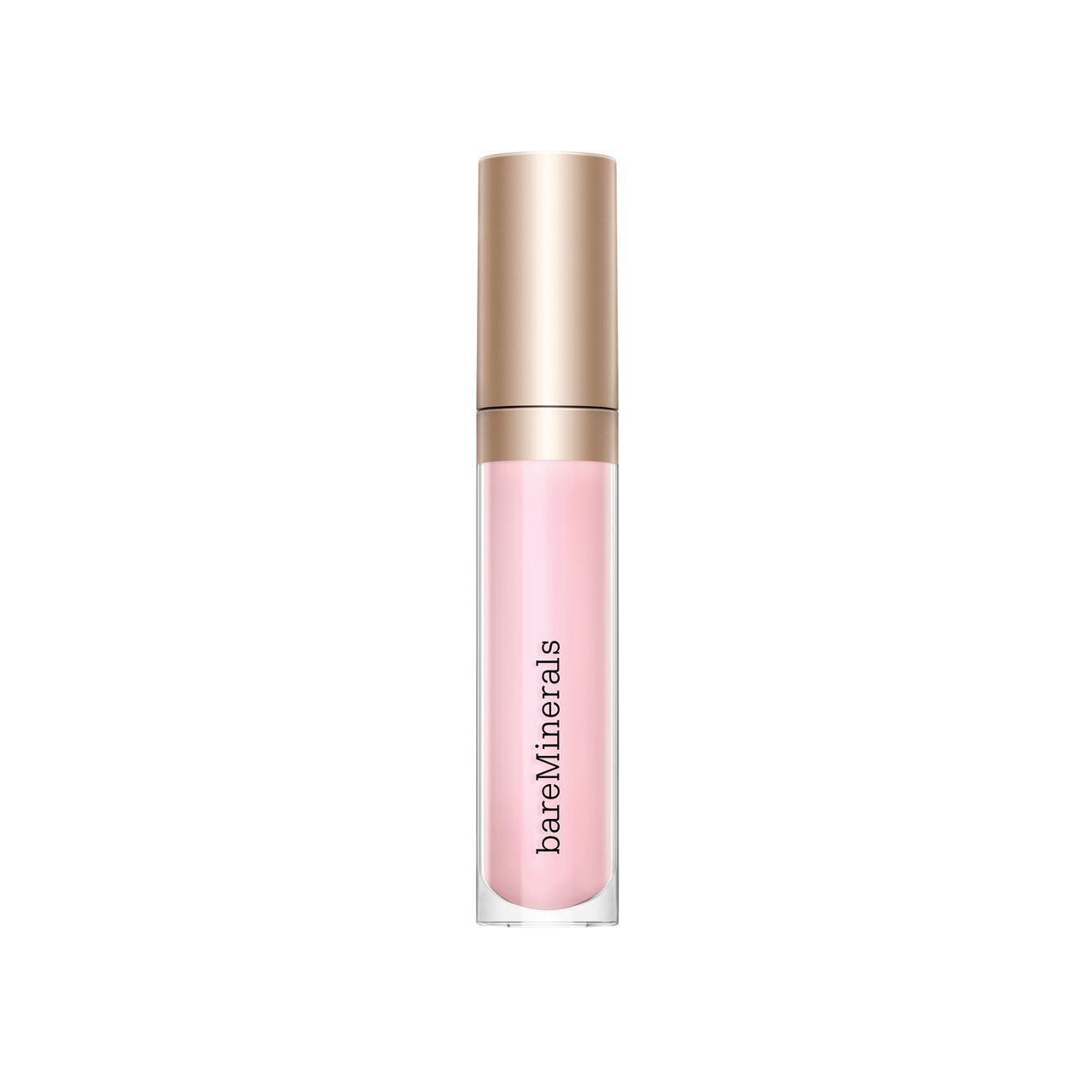 Lipgloss-Tube mit goldfarbenem Deckel. Der transparente Behälter zeigt einen rosa Inhalt. Der Markenname ist aufgedruckt.