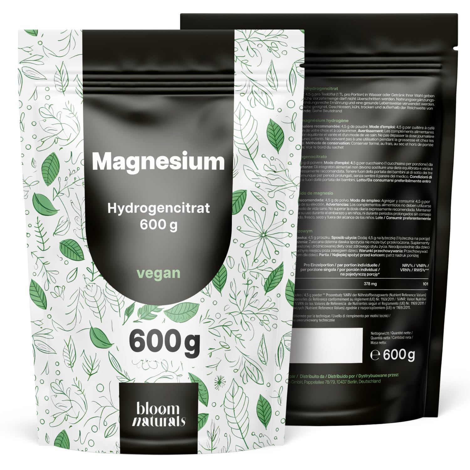 Bloom Naturals Magnesium Pure Pulver 600 g