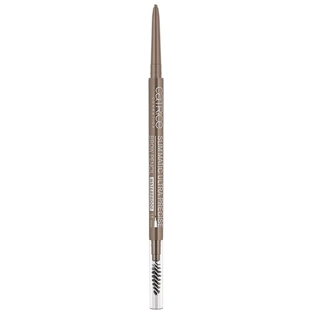 Augenbrauenstift SLIM'MATIC ULTRA PRECISE WP 030-dunkel. Hellbrauner Stift mit Bürste. Text: CATRICE, BROW PENCIL, WATERPROOF.