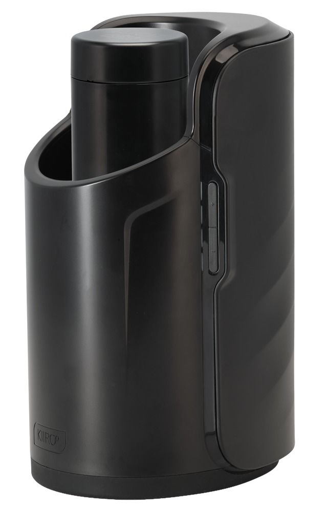 Schwarzes Gerät mit zylindrischer Öffnung. Auf der Seite steht "Kiiroo".
