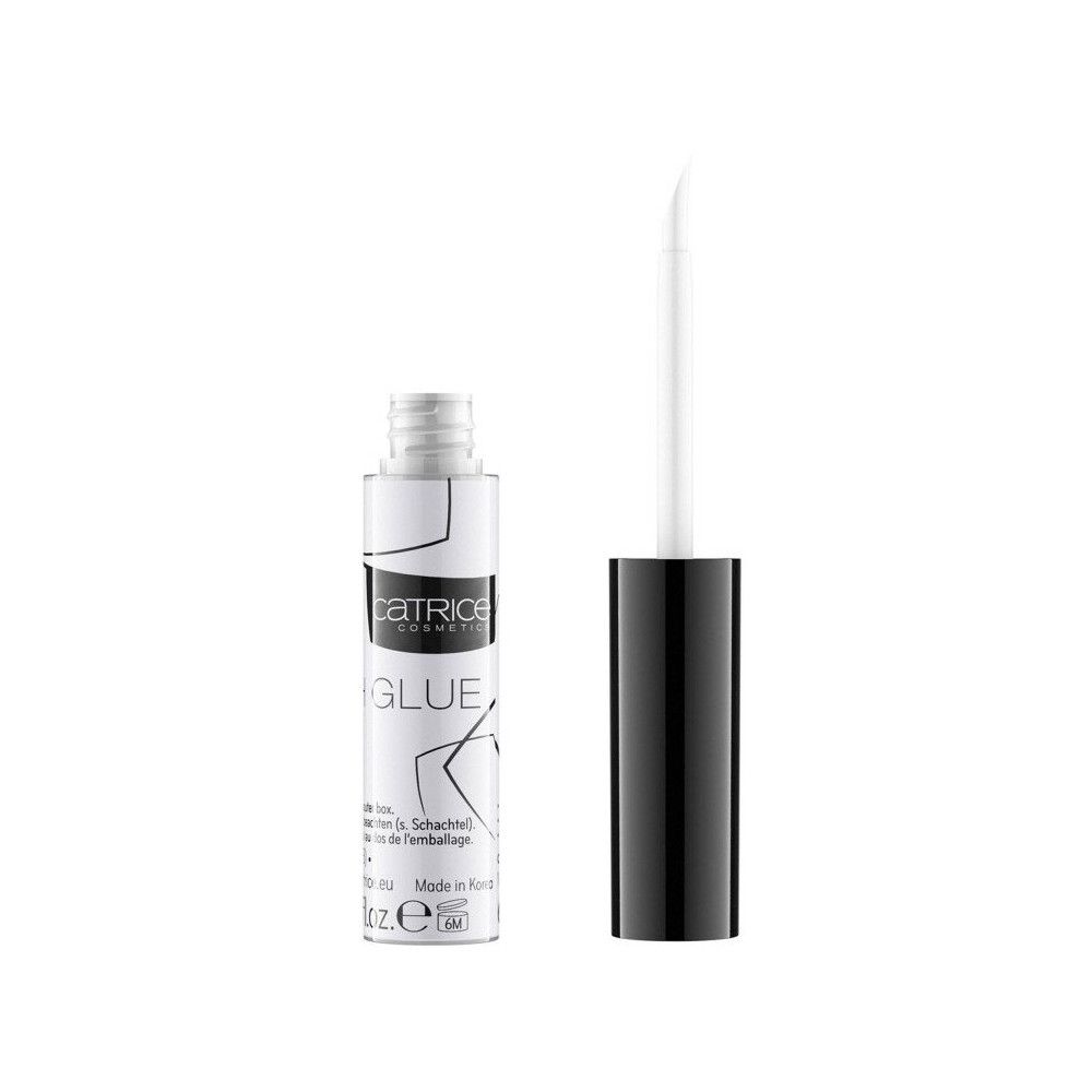Catrice Lash Glue. Weiße Tube, schwarzer Deckel und Applikator. Schriftzug "GLUE" und Logo. Text.