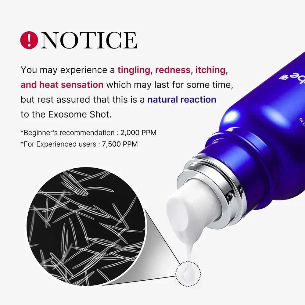 Blaue Flasche mit weißem Spender. Text: „NOTICE“ und Warnhinweis. Abbildung: Nadeln.