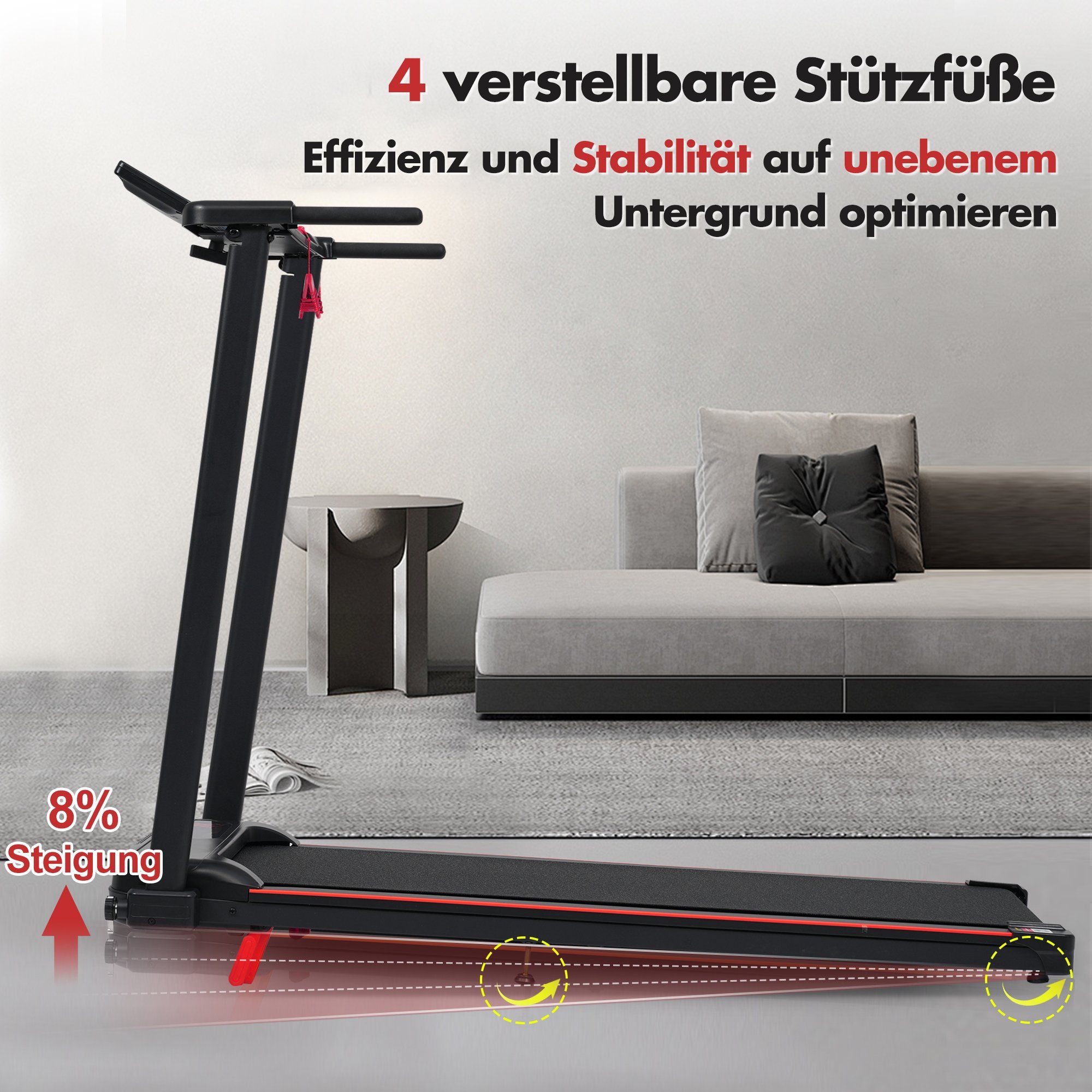 Heimtrainer mit 8 % Steigung und 1–12 km/h Geschwindigkeit
