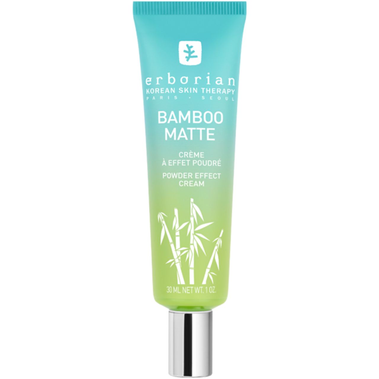 Erborian BAMBOO MATTE Creme-Tube. Türkis-grün mit Produktnamen und Logo. 30 ml.