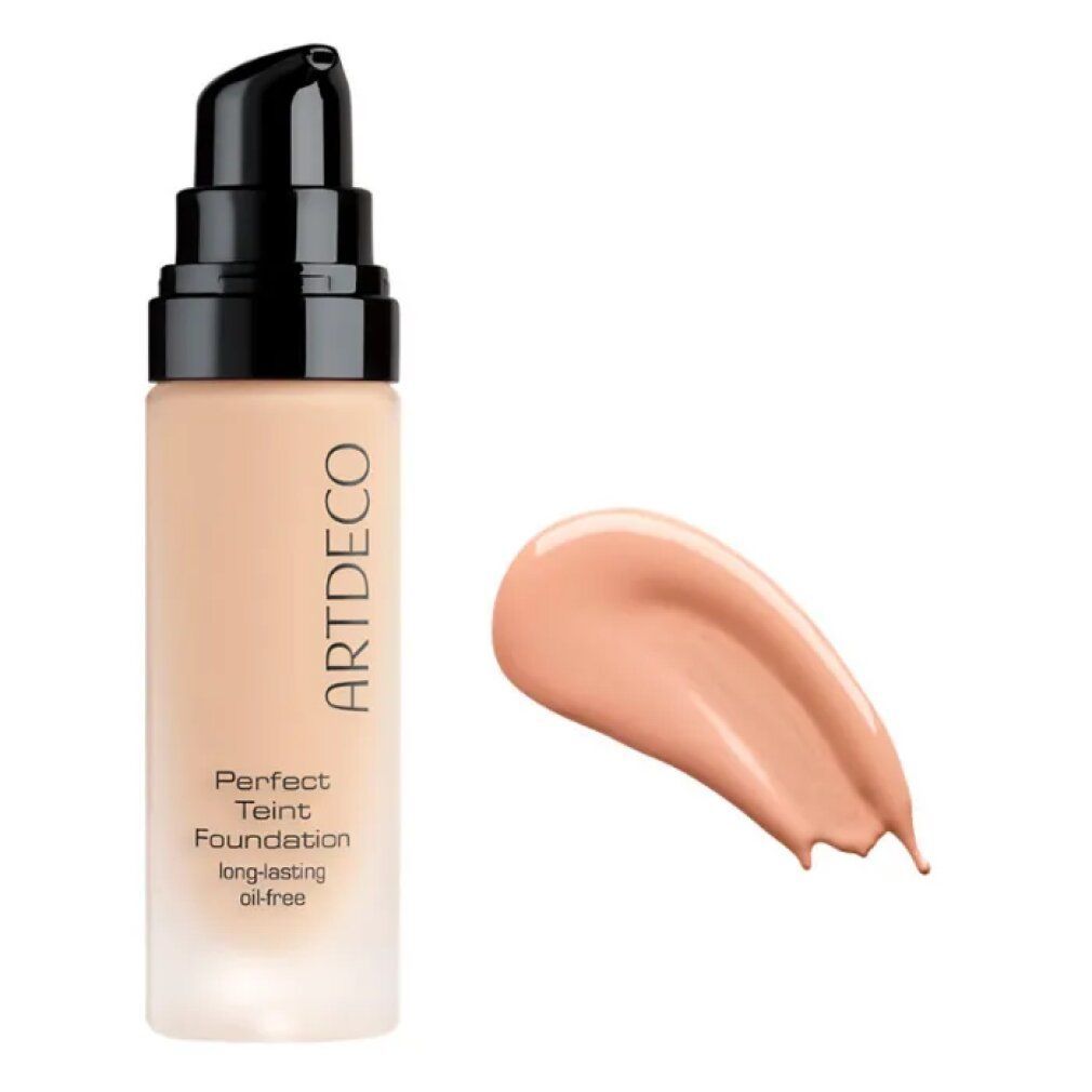 Artdeco Perfect Teint Foundation, Flasche mit Pumpe und Farbprobe. Lang anhaltend, ölfrei.
