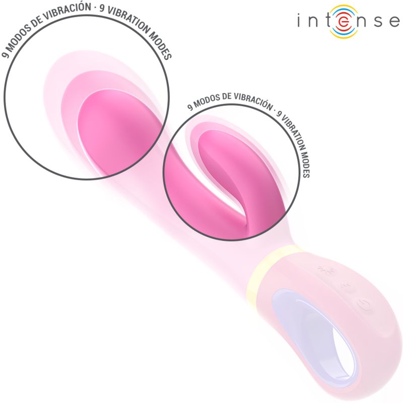 Rosa Vibrator mit 9 Vibrationsmodi. Der Vibrator hat eine ergonomische Form.