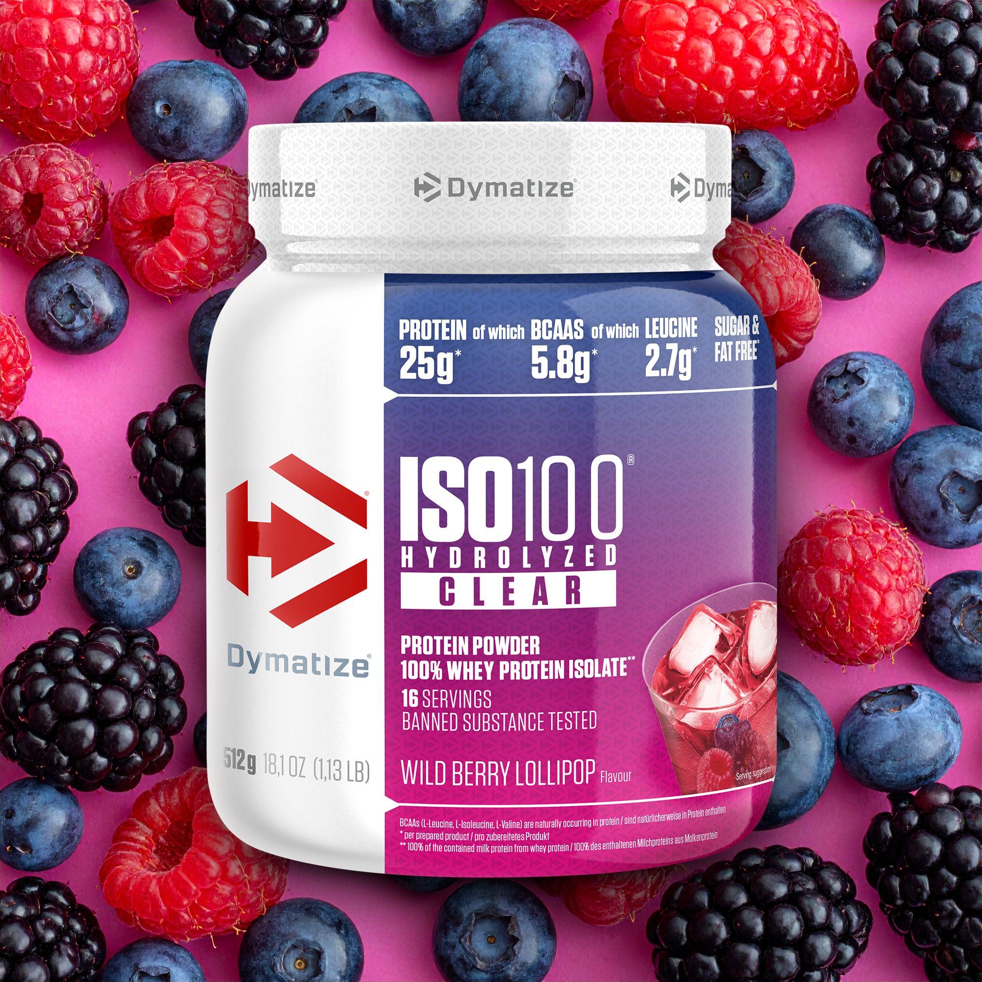 Dymatize ISO 100 Hydrolized Clear Wild Berry Lollipop Whey Protein Pulver