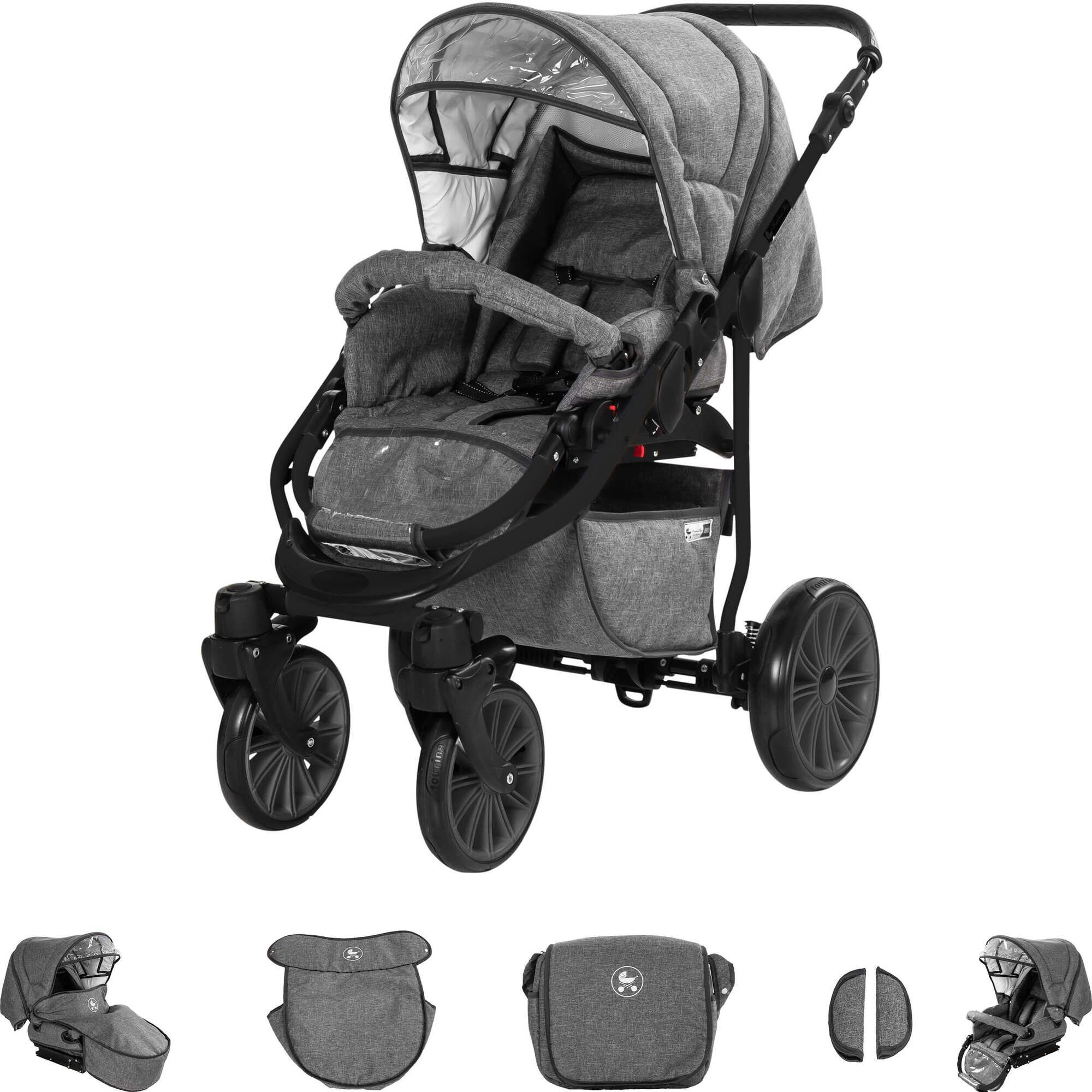Friedrich Hugo Berlin 3 in 1 Kinderwagen Set GEL Reifen, Grey and Grey Night