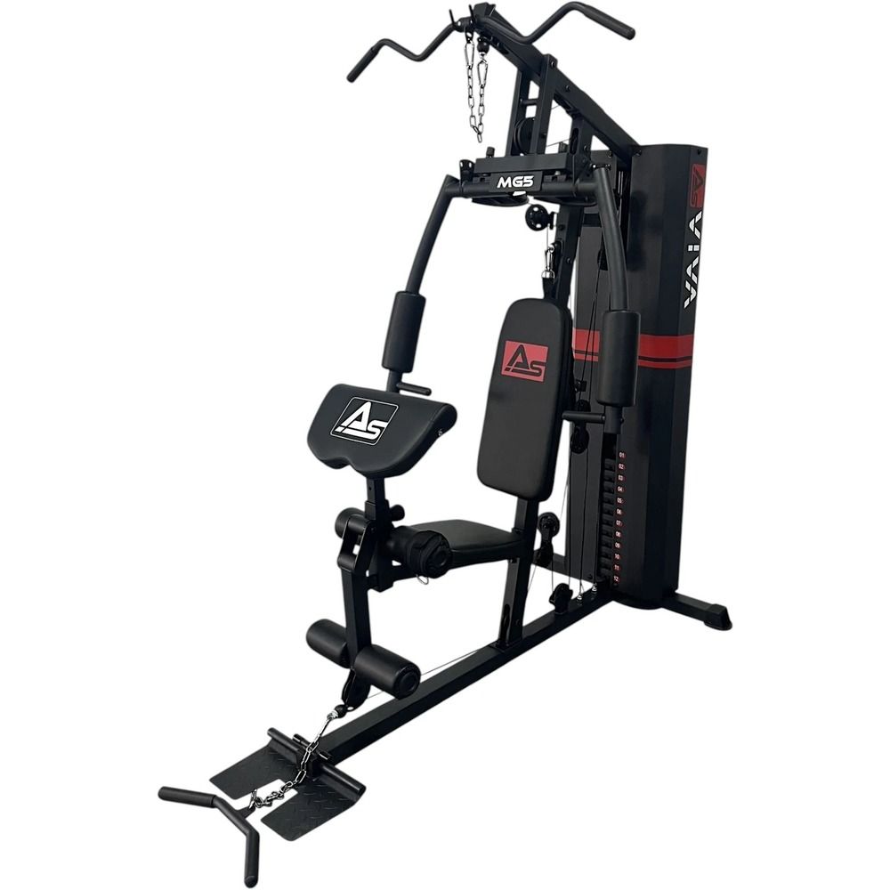 AsVIVA Kraftstation Multi-Gym MG5 Pro mit Latzugturm, Beinbeuger und Kabelzug.