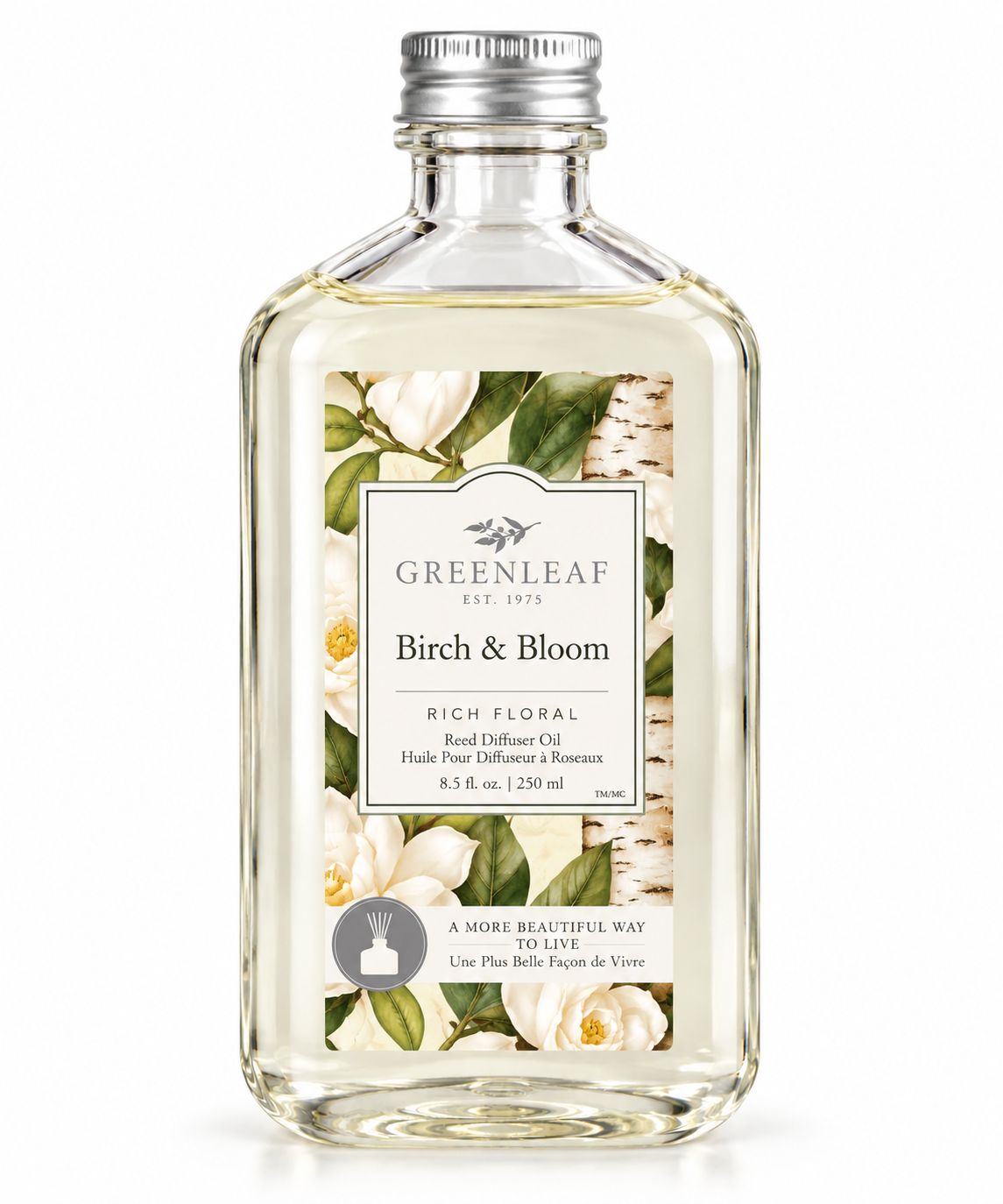 Greenleaf Birch & Bloom Reed Diffuser Öl Raumduft Nachfüllöl mit weißen Duftstäbchen 250 ml