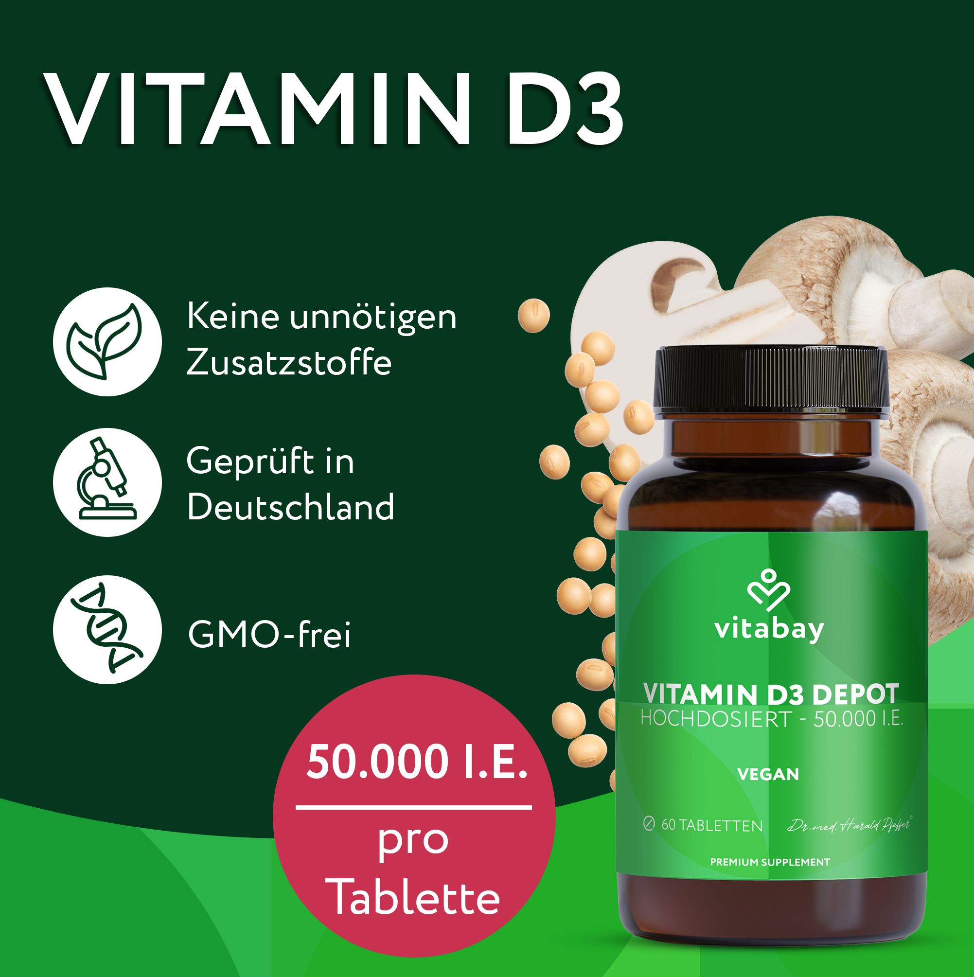 Vitabay Vitamin D3 Flasche. Ohne Zusatzstoffe, getestet in Deutschland, GMO-frei.